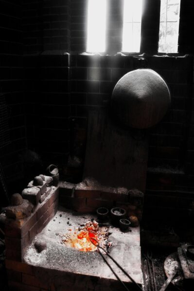 Traditional gold smelting furnace, coal fueled.