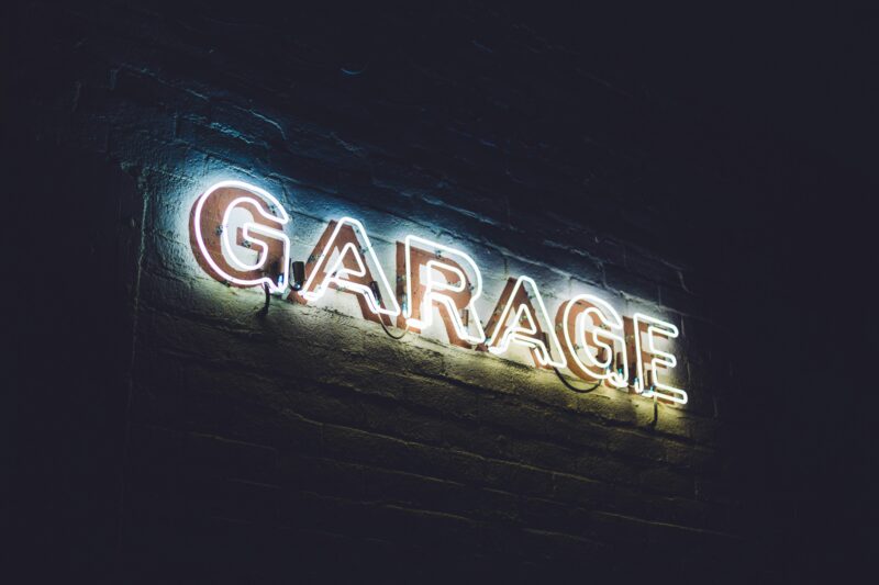 White garage neon light signage.