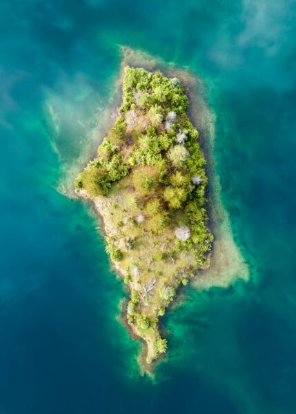 Bird's eye view of islet, Gold Creek Pond, WA.
