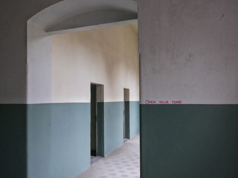 White and green concrete wall.