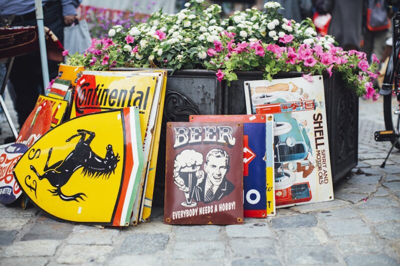 Flea market tin-plate sign