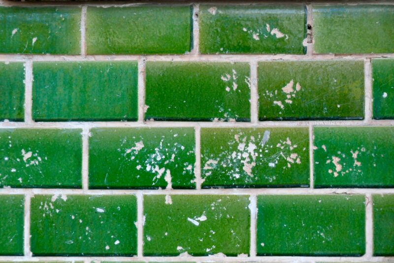 Green and white brick wall.