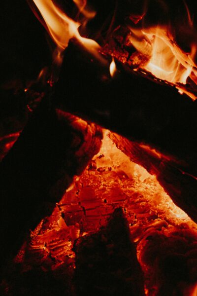 Burning wood in fire pit