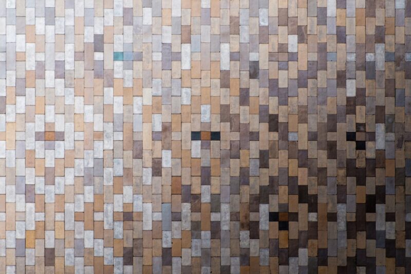 Brown and white checkered textile