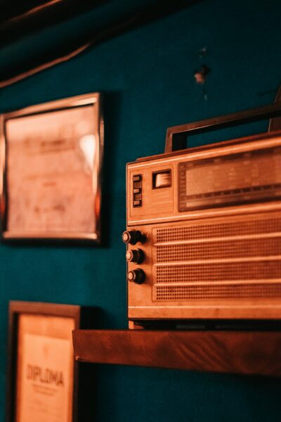 Kommunalka bar in Kazan. Radio on shelf and pictures.