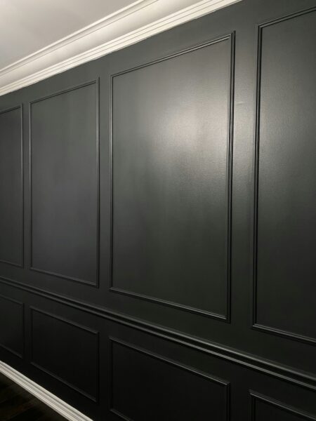 A room with black walls and a white ceiling