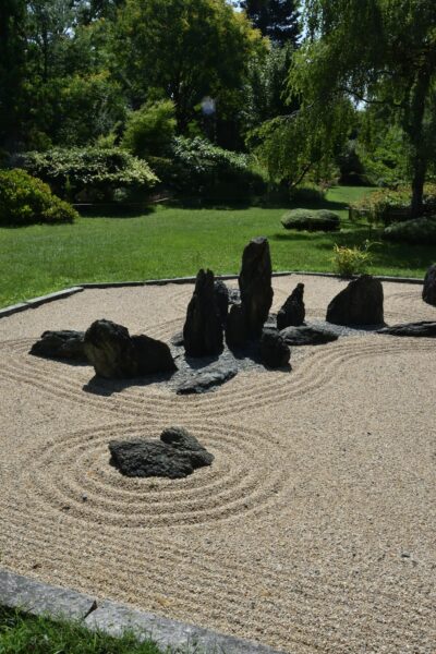 A group of rocks in a park.