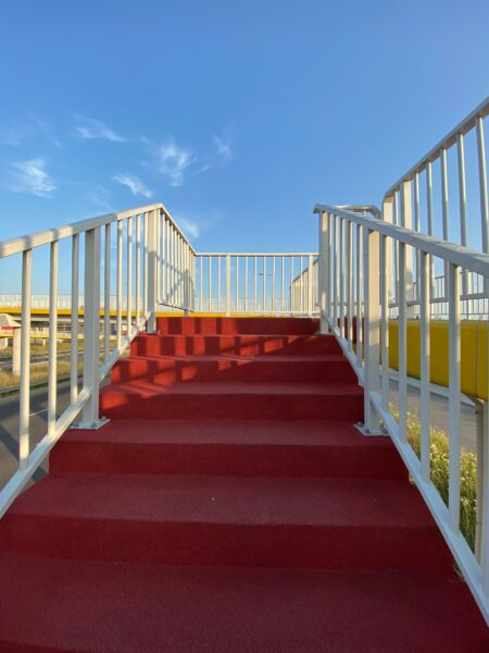 a set of stairs leading up to a deck