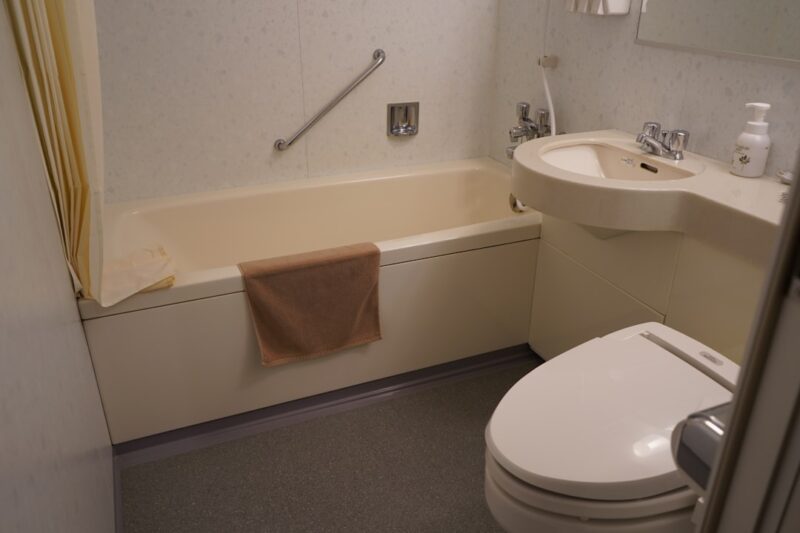 A bathroom at a hotel.