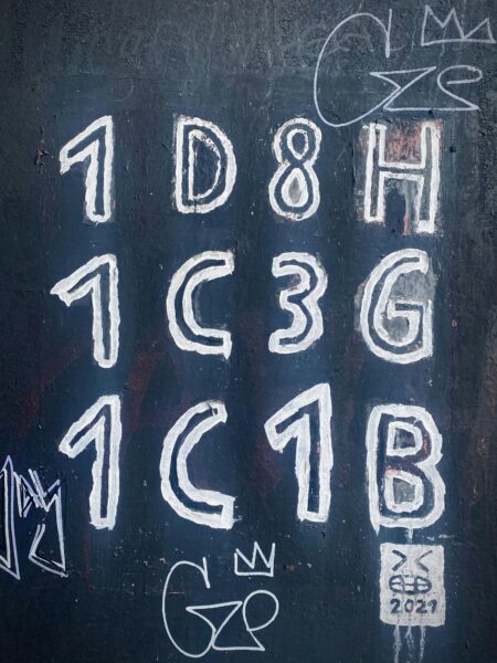 A blackboard with white writing