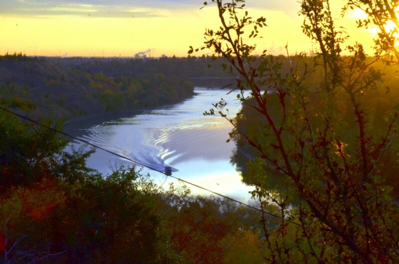 A river with a bridge over it