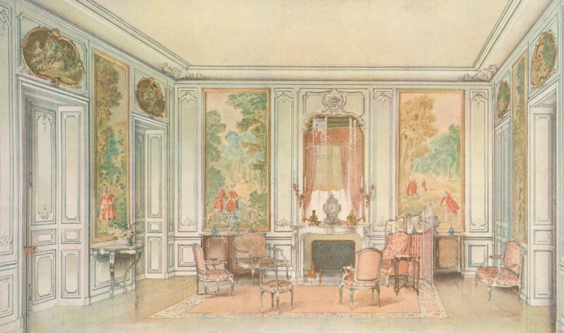 Salon Louis XV, an art piece from 1907, painted in gris vert
