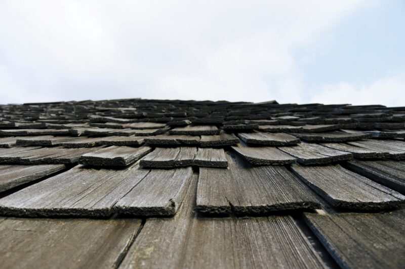 A roof with shingles