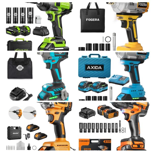 Cordless Impact Wrench 1/2 Inch: Max 1500Nm (1100Ft-lbs) 1/2 Impact Gun - 20V 4Ah Battery, 3-Speed, 4 Sockets, LED Light, Variable Speed Impact Driver for Car Tire, Mower Lug Nut