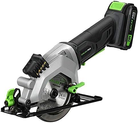GALAX PRO 20V Cordless Mini Circular Saw 4-1/2" - 2.0Ah Battery, Laser/Rip Guide, 2 Blades(24T+60T), 3400RPM, 1-11/16" Cutting Depth