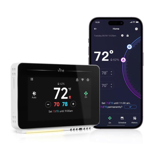 Vine Smart Thermostat for House with Nightlight, 4.3 Inches WiFi Thermostats for Home Compatible with Alexa and Google Assistant, 7day x 8period Programmable, C-Wire Required