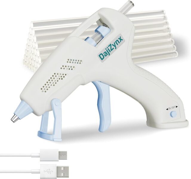 Hot Glue Gun, Cordless Hot Glue Gun with 30 Premium Glue Sticks (7×150mm), 90s Fast Heating, 2600mAh Type-C Rechargeable for DIY Crafts, Home Repairs, Creative Projects and Gift Making - White