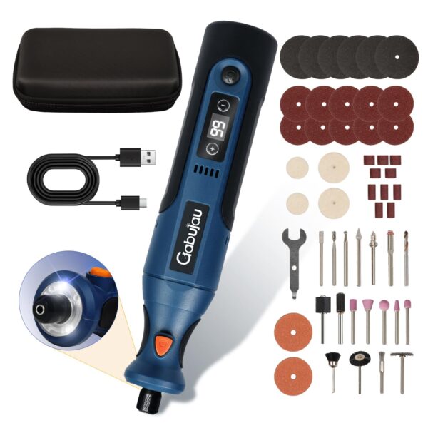Cordless Rotary Tool Kit Mini, 7.4V 12-Speed Power USB Rechargeable, for 3D Printer Sanding, Jewelry Making, Wood Carving, Polishing, Drilling DIY Crafts with 51 Accessories