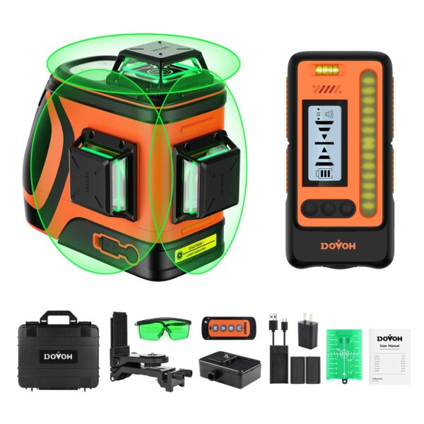 Outdoor Laser Level with Receiver : Daylight High Visibility Laser Level 360 Self Leveling Up To 400ft Long Range High Power Green with Detector Outside Construction Landscaping, H3-360G