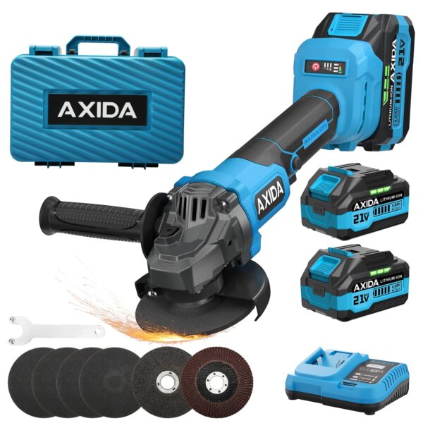 Cordless Angle Grinder 4-1/2 Inch, 21V Battery Grinder with 2X 4.0Ah Batteries, Brushless Battery Grinders 11000 RPM, Adjustable 3-speed for Metal Cutting, Grinding, Polishing, Rust Removal