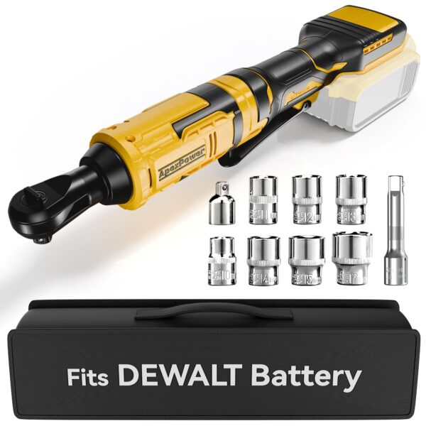 1/2 Inch Cordless Ratchet Wrench, for DEWALT 20V Max Battery, 88Ft-Lbs, 0-400RPM, Electric Ratchet Wrench Set with Variable Speed Trigger, Reinforced Head, R&F Switch, 7 Sockets, 1/2" to 3/8" Adapter
