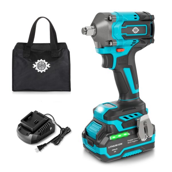 1/2" Cordless Impact Wrench Kit, Impact Gun 3-Mode Speed with 4.0Ah Battery and Fast Charger, 20V High Torque 465Ft-lbs (630N.m), Brushless 2500RPM Power Electric Impact Wrench with LED Light for Car