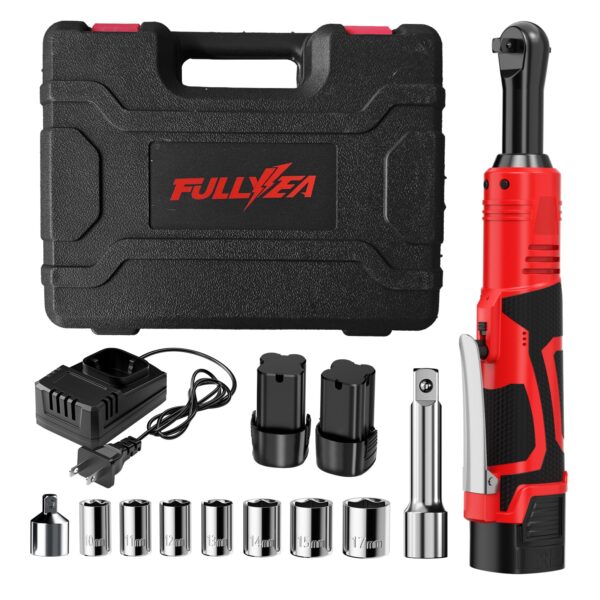Cordless Electric Ratchet Wrench Set, 40 Ft-lbs, 550 RPM Power Ratchet,16.8V electric ratchet 3/8" drive with Variable Speed, 1/4" Adapter, LED Light, 2*2.0Ah Li-ion Batteries and Fast Charger