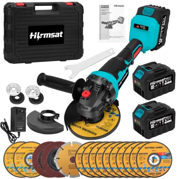 Cordless Angle Grinder 5-Inch,21V Brushless Power Grinder Tool with 2x6.0Ah Battery & Charger,10000RPM Variable Speed Amoladora Angular,Esmeriladora for Metal Cutting,Grinding,Polishing
