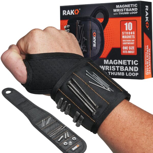RAK Magnetic Wristband, Thumb Loop for Holding Screws, Nails, Drill Bits for Men - Made from Premium Ballistic Nylon, Lightweight Powerful Magnets for Dad, Husband, Grandpa, Handyman