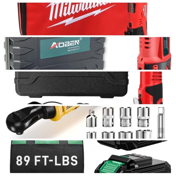 3/8 Cordless Ratchet Wrench Set, 60FT-LBS Extended Electric Ratchet with 400RPM Variable Speed, 21v Power Ratchet with 2x2.0Ah Battery, 7 Sockets, 1/4 Adaptor, 3"Extension Bar