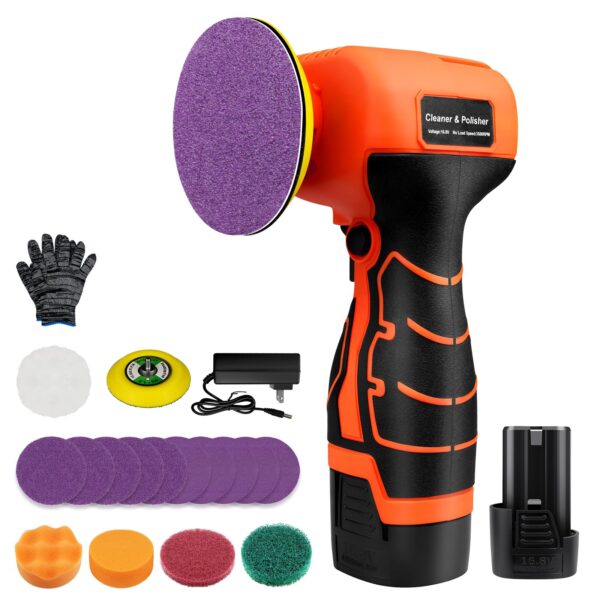 Cordless Sander, 3" Palm Sander with 16.8V 3.0Ah Li-ion Battery, 3500RPM Mini Polisher, 19 Accessories Sanders Tool for Sanding/Polishing/Waxing/Cleaning