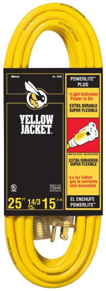 Southwire Yellow Jacket Heavy Duty Extension Cord - Outdoor Power for Tools & Equipment - Lighted End with SJTW Jacket & Three Prong Plug - 25 Foot