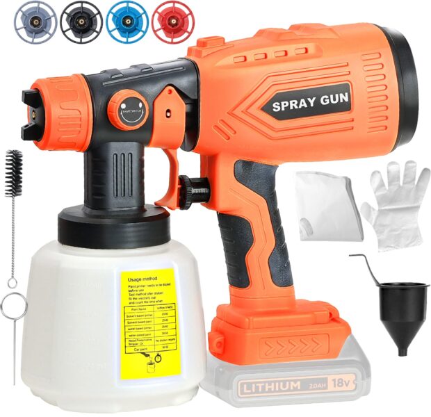 Cordless Paint Sprayer for Black&Decker 20V Battery, Handheld Paint Gun with 3 Spray Patterns & 4 Nozzles, Ideal for DIY Projects, House Painting, Furniture & More