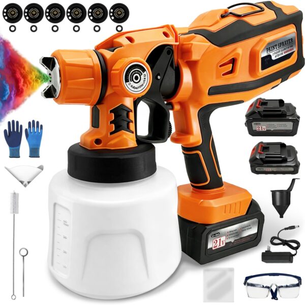 Cordless HVLP Paint Sprayer, 18–24V with Dual Batteries, 650W Motor, 1400ml Container, Adjustable Flow Rate, Ideal for Home DIY, Furniture & Wall Painting