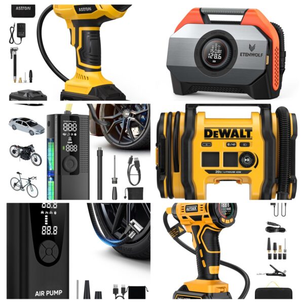 AstroAI Cordless Tire Inflator Air Compressor 20V Rechargeable Battery Powered 160PSI Portable Air Pump with 12V Car Power Adapter Digital Pressure Gauge for Cars Motorcycles JY16P160-18(C2)Yellow