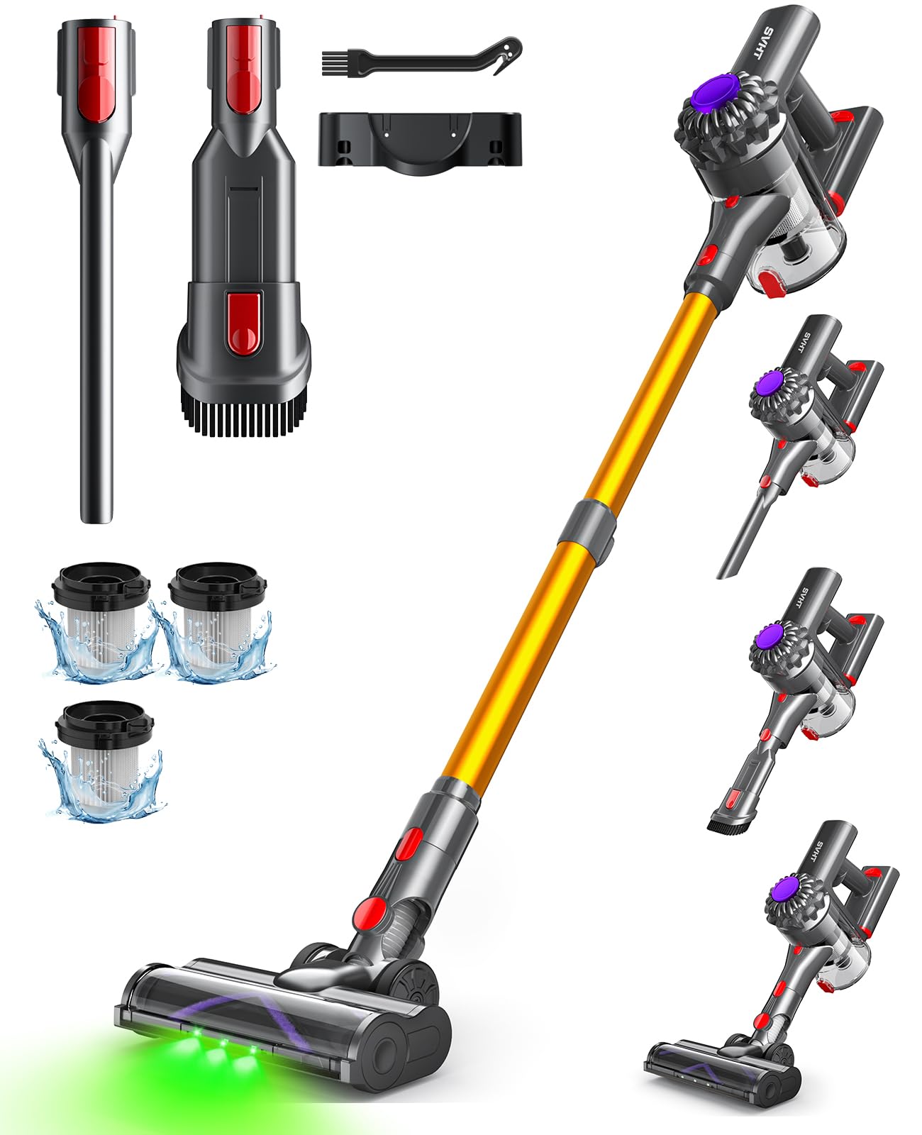 Cordless Vacuum Cleaner, 500W 45KPA Stick Vacuum Cleaners for Home, 45 Mins Lightweight Vac, Anti-Tangle, Rechargeable Battery for Home, Carpets,Pet Hair,Hardwood Floors,Car, Sofa, Stairs