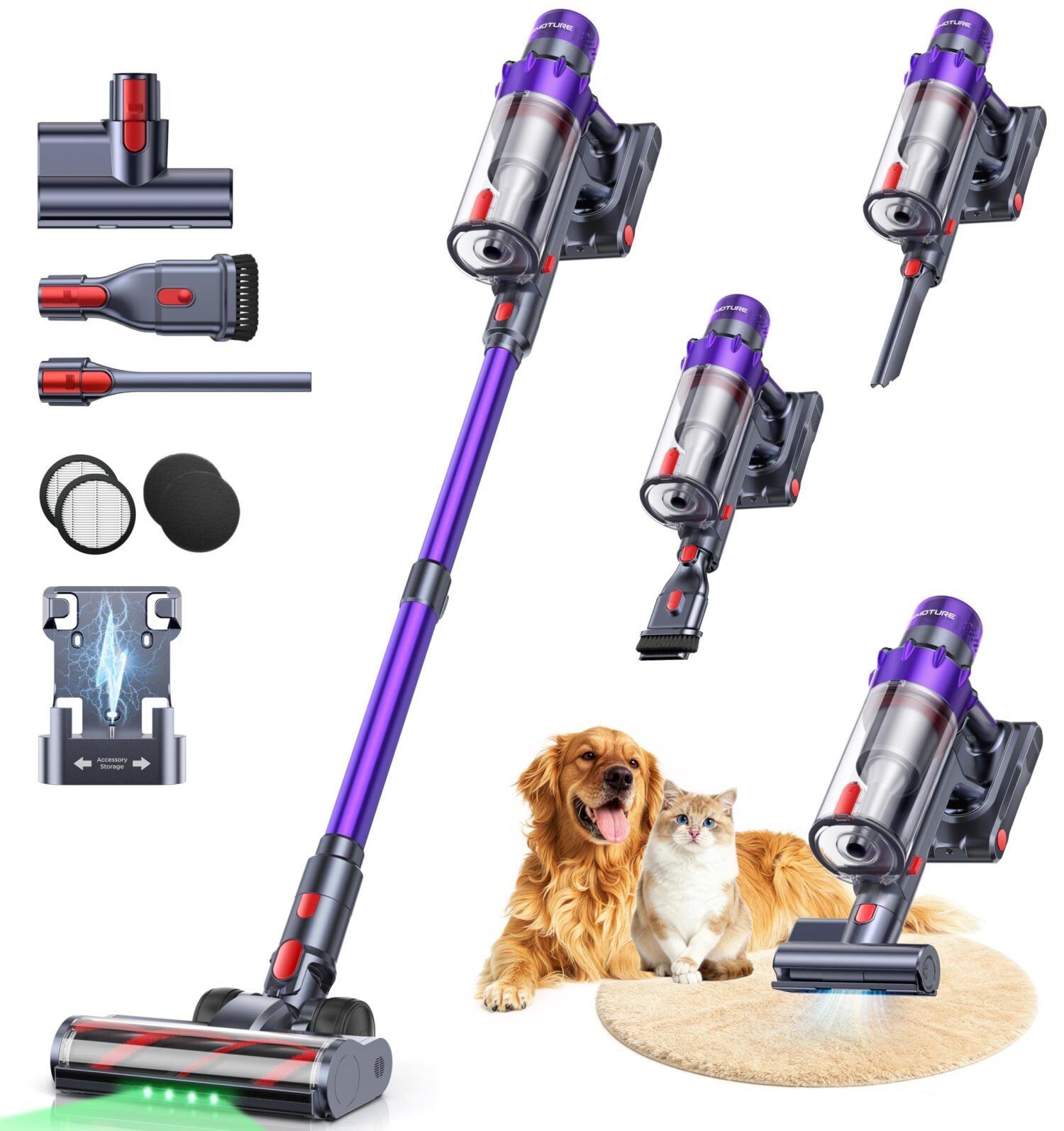 SMOTURE Cordless Vacuum Cleaner, 650W 55KPA 70Mins Vacuum Cleaners for Home, Cordless Stick Vacuum with LED Touch Screen, Anti-Tangle Wireless Vacuum, Handheld Vacuum for Pet Hair/Carpet/Floor