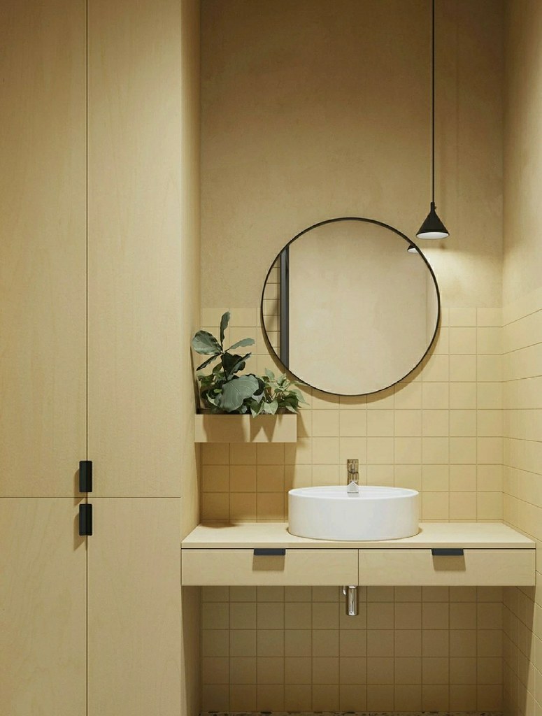 Bathroom vanity lighting with mirror and tile surround