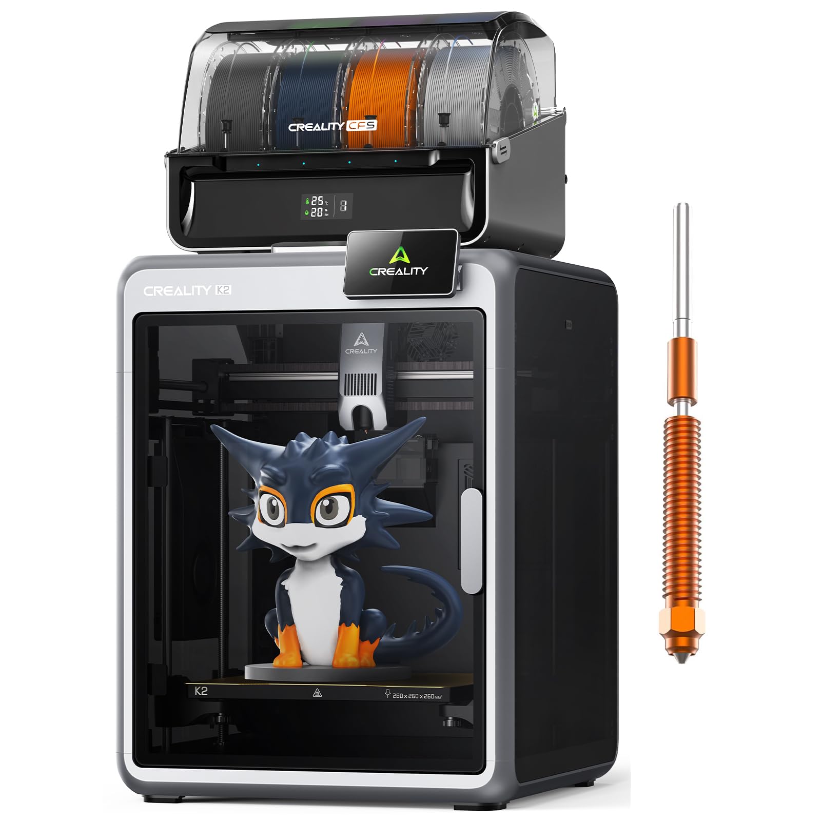 Creality K2 Combo (A) 3D Printer, Multicolor Printing with CFS, 600mm/s Printing Speed, 95% Pre-Assemble, Smart Al Camera &amp; Auto Leveling, Next-Gen Direct Drive Extruder, Build Volume 260*260*260mm