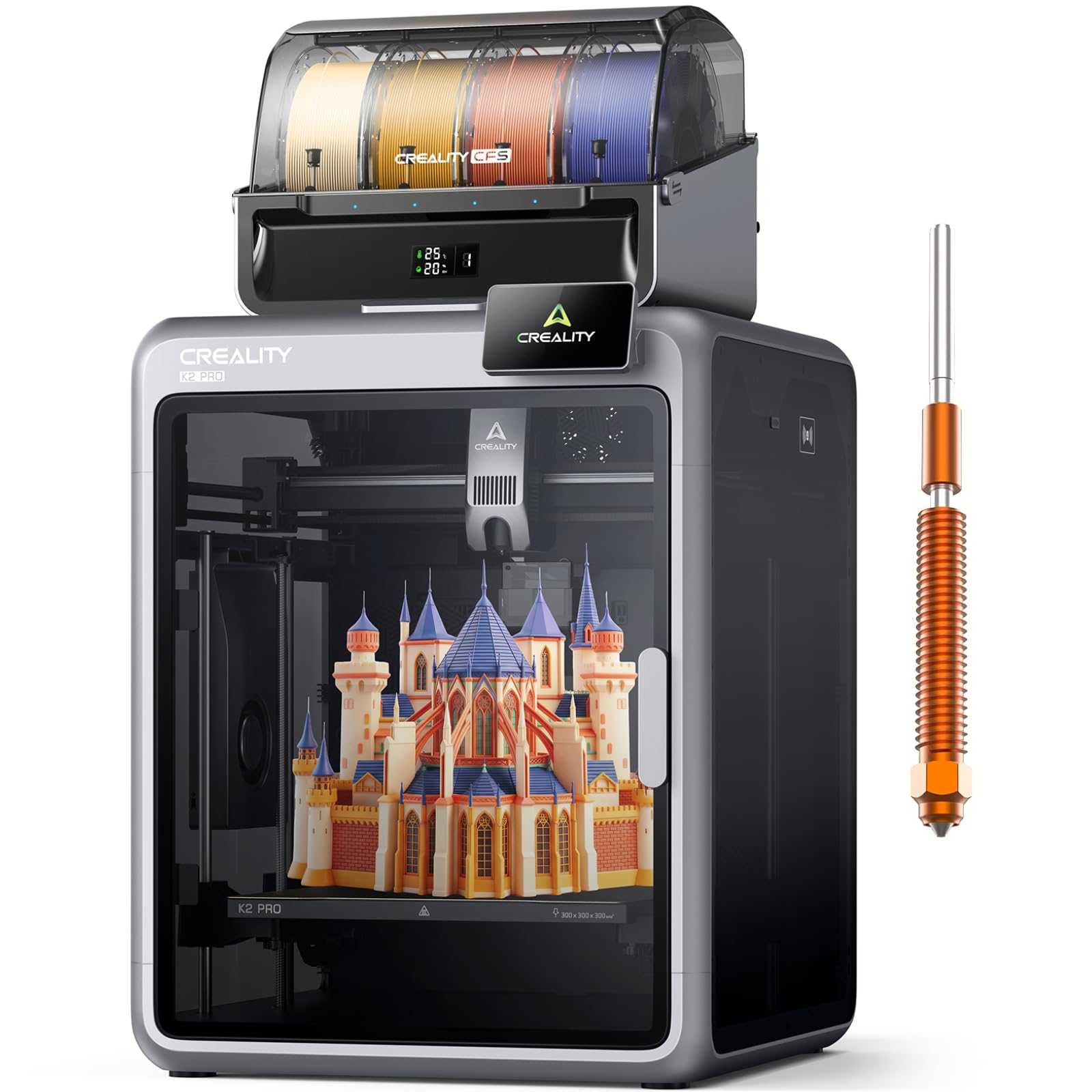 Creality K2 Pro Combo (A) 3D Printer, Multicolor Color Printing with CFS, 600mm/s High-Speed, Dual AI Camera, Active Chamber Heating, Auto Leveling, Large Build Volume 300×300×300mm
