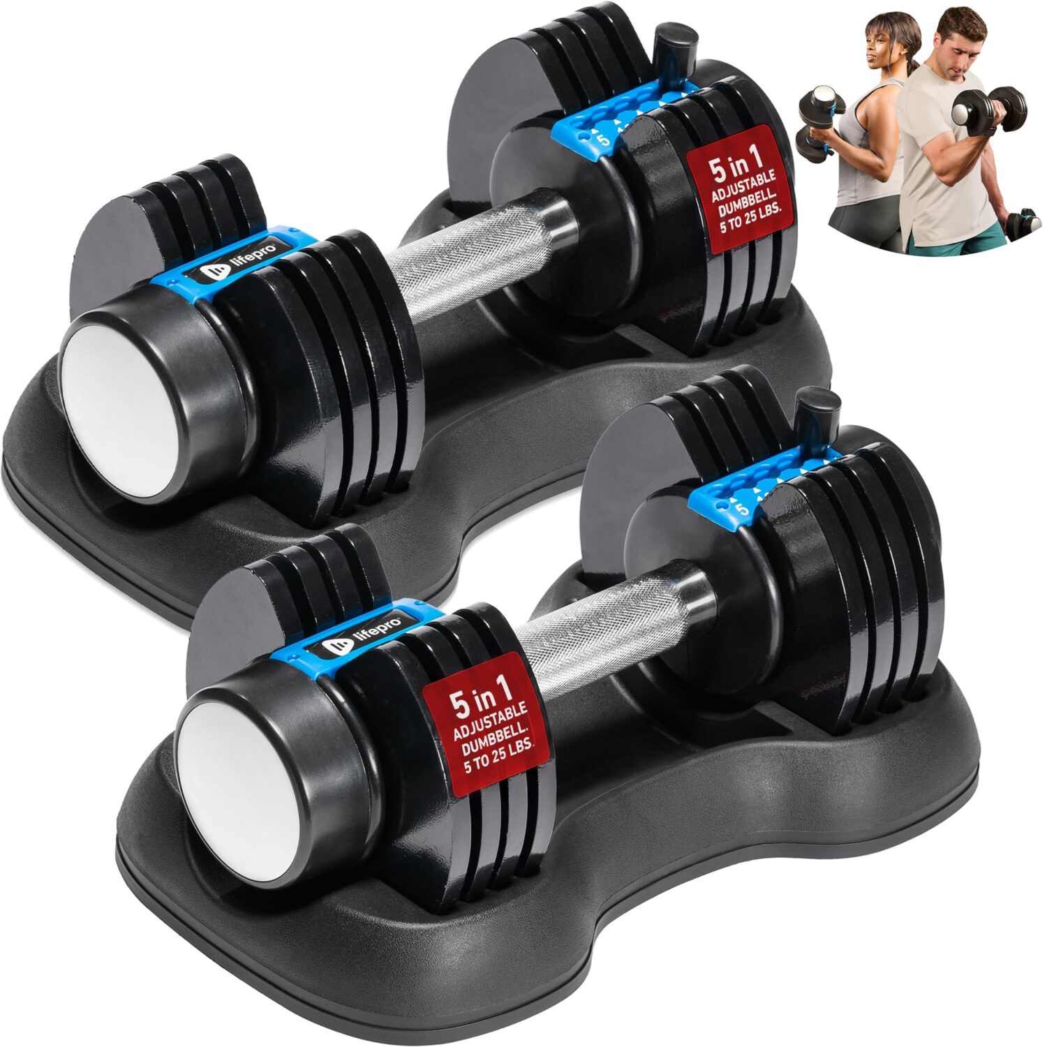 Lifepro Adjustable Dumbbells Set – Quick Adjustment, Anti Slip Handle – Space Saving & Strength Training Weights for Home Gym Exercise & Fitness