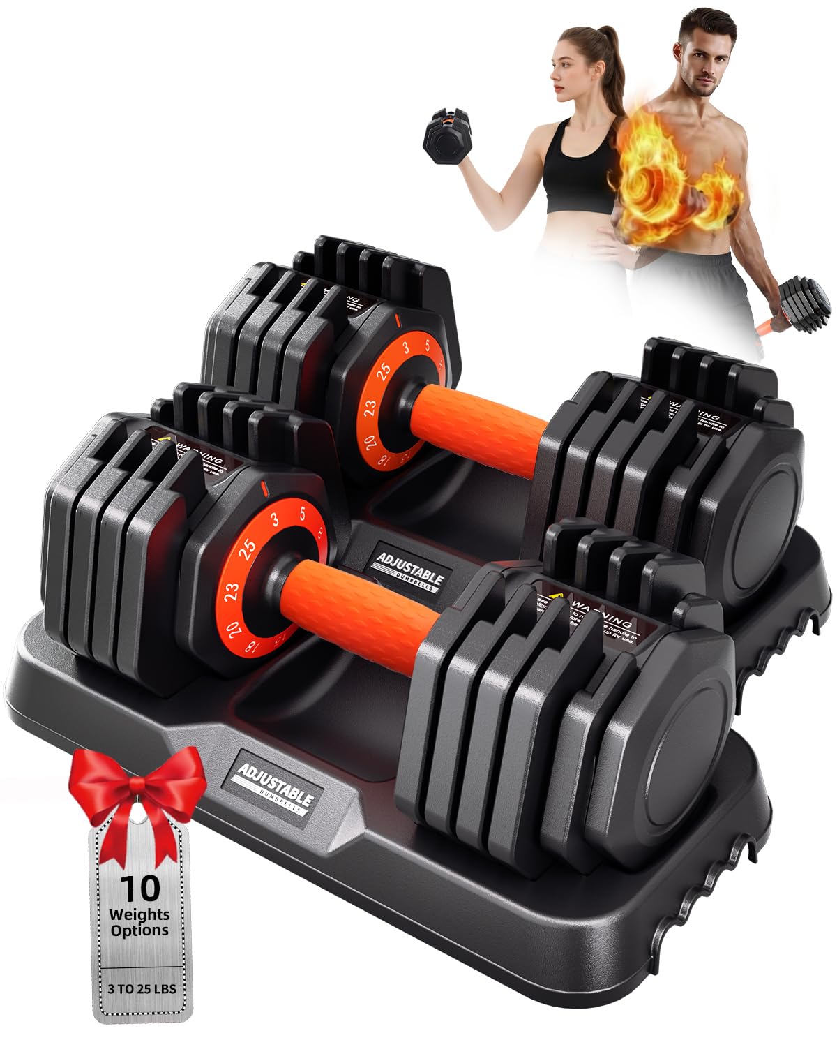 2026 Upgrade Adjustable Dumbbell Set 25lb/50lb, Small Increment in 3-6lb, 1 Hand Quick-Dial, 10-in-1 Adjustable Dumbbells with Tray, Anti-Slip Grip for Home Gym HIIT Strength Training