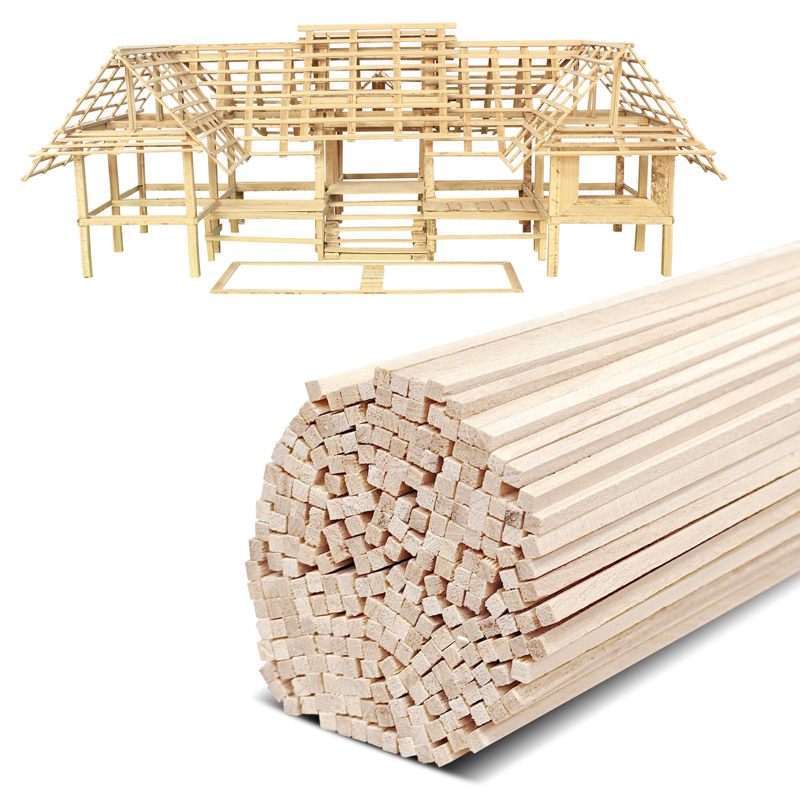 300 Pcs Balsa Wood Sticks 1/8 x 1/8 x 12 Inch balsa Wood Strips Hardwood Square Dowels balsa Wood dowels Unfinished Wooden Strips for Craft DIY Supplies Square Wooden dowels