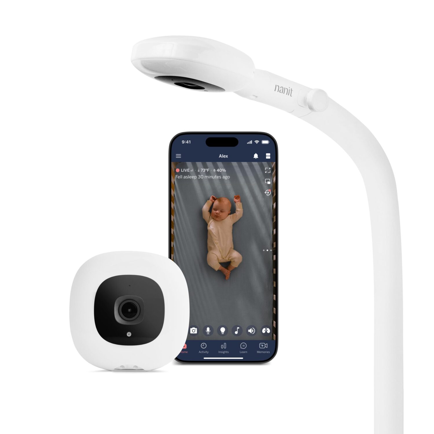 Nanit Pro Smart Baby Monitor - Camera &amp; Floor Stand - 1080p Wi-Fi Video Camera, 2-Way Audio, See Your Baby from Anywhere, Sound/Motion/Cry Notifications, Night Vision