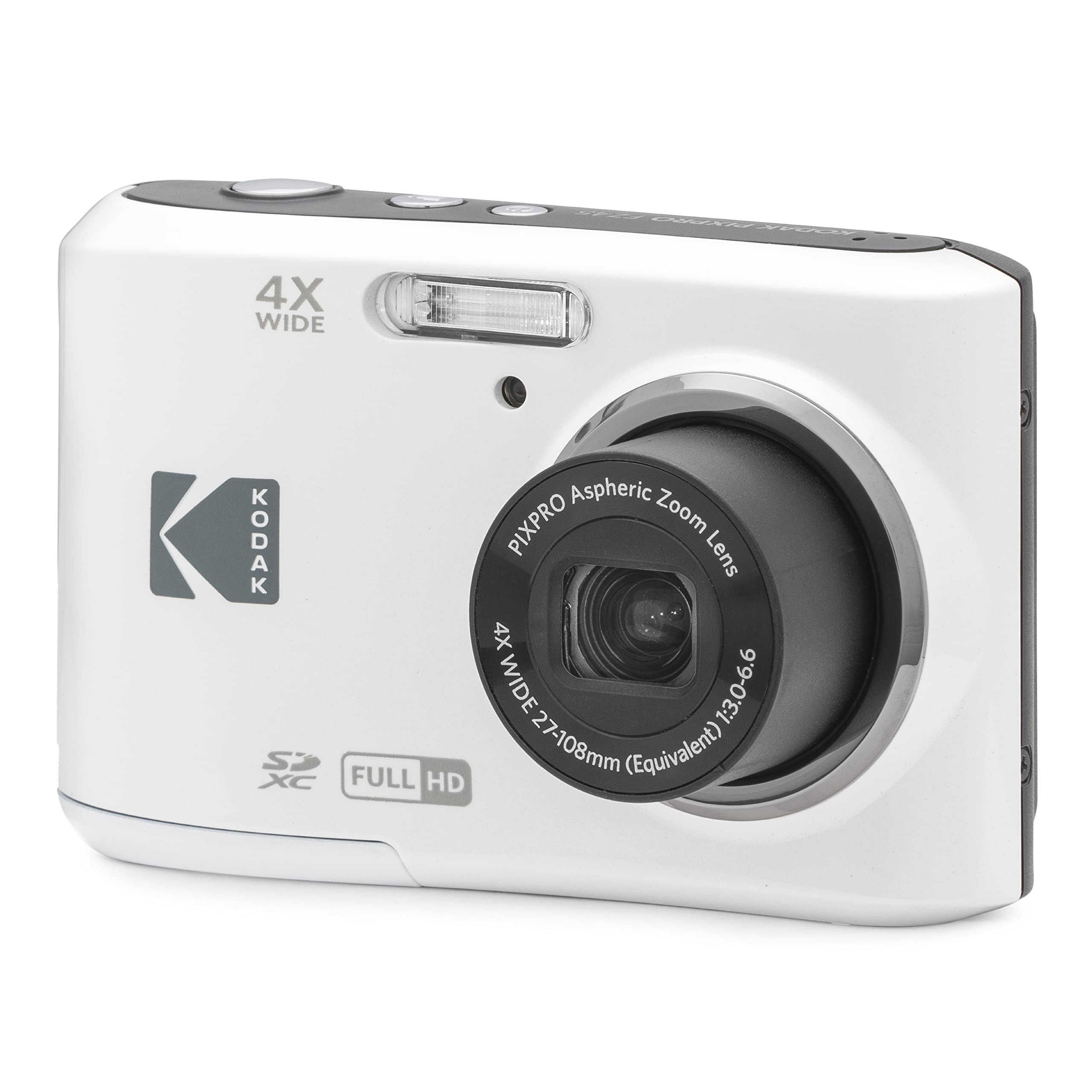 KODAK PIXPRO FZ45 Digital Camera, 16MP Point &amp; Shoot with 4X Optical Zoom, 27mm Wide Angle, 2.7 Inch LCD, 1080p Video, White