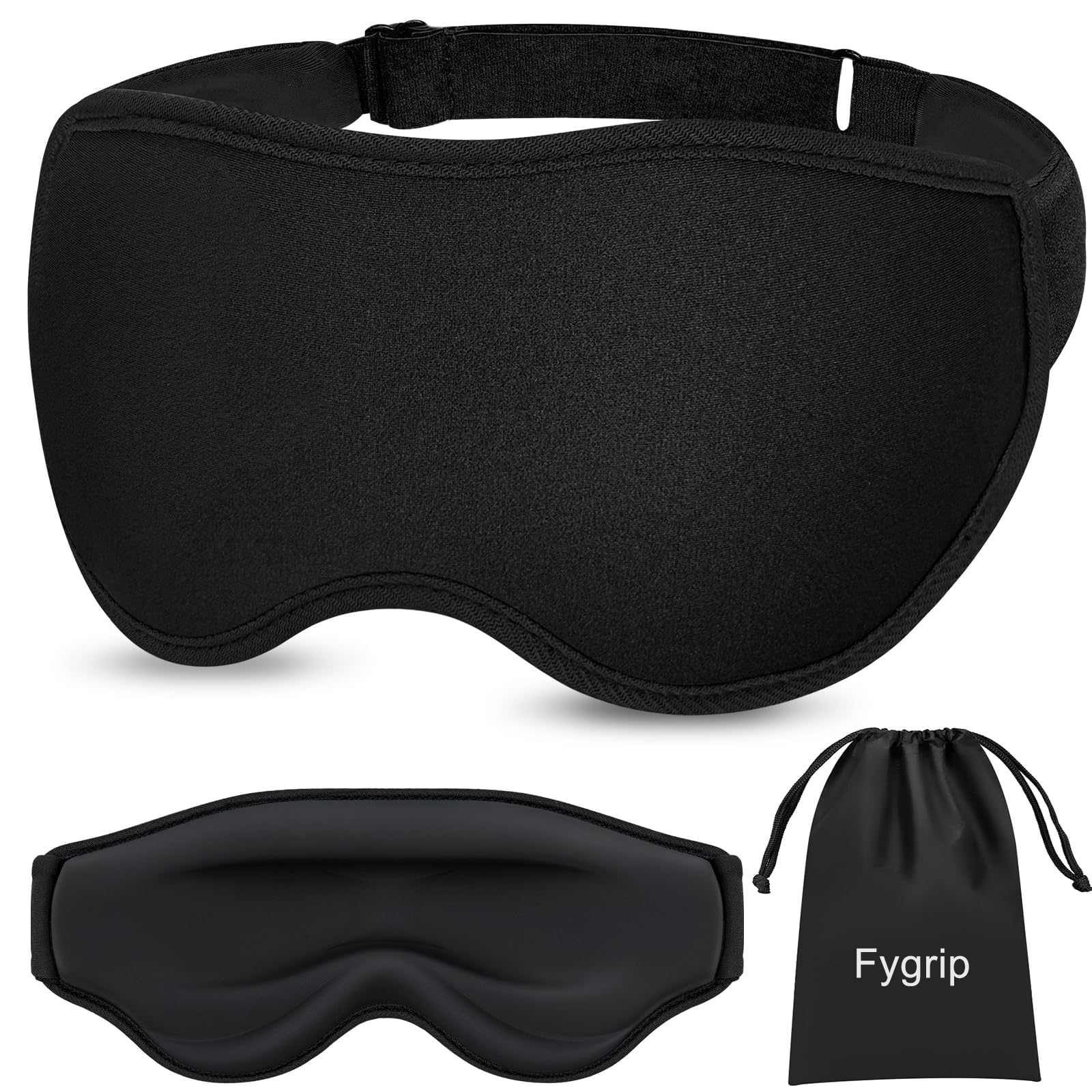Fygrip 3D Eye Mask Sleep Mask for Men &amp; Women, 100% Pressure-Free &amp; Light Block-Out Eye Mask for Sleep with Easy Adjustable Strap, Night Eye Cover for Travel, Black