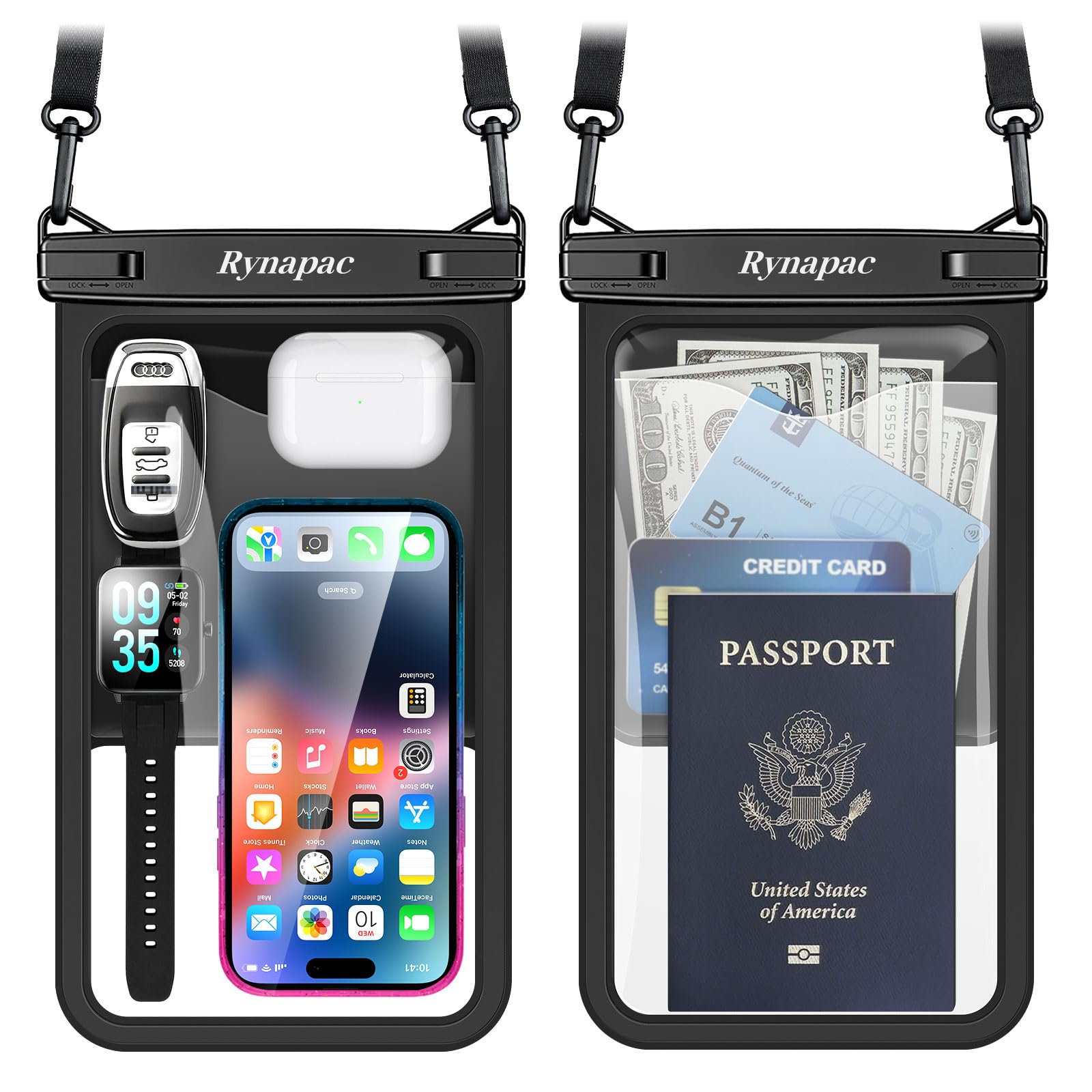 Rynapac Large Waterproof Phone Pouch [Up to 10"] - 2 Pack IPX8 Waterproof Phone Case for iPhone 17 16 15 Pro Max Galaxy S26 Ultra, Touchscreen &amp; Underwater Photography, Beach Cruise Essentials 2026