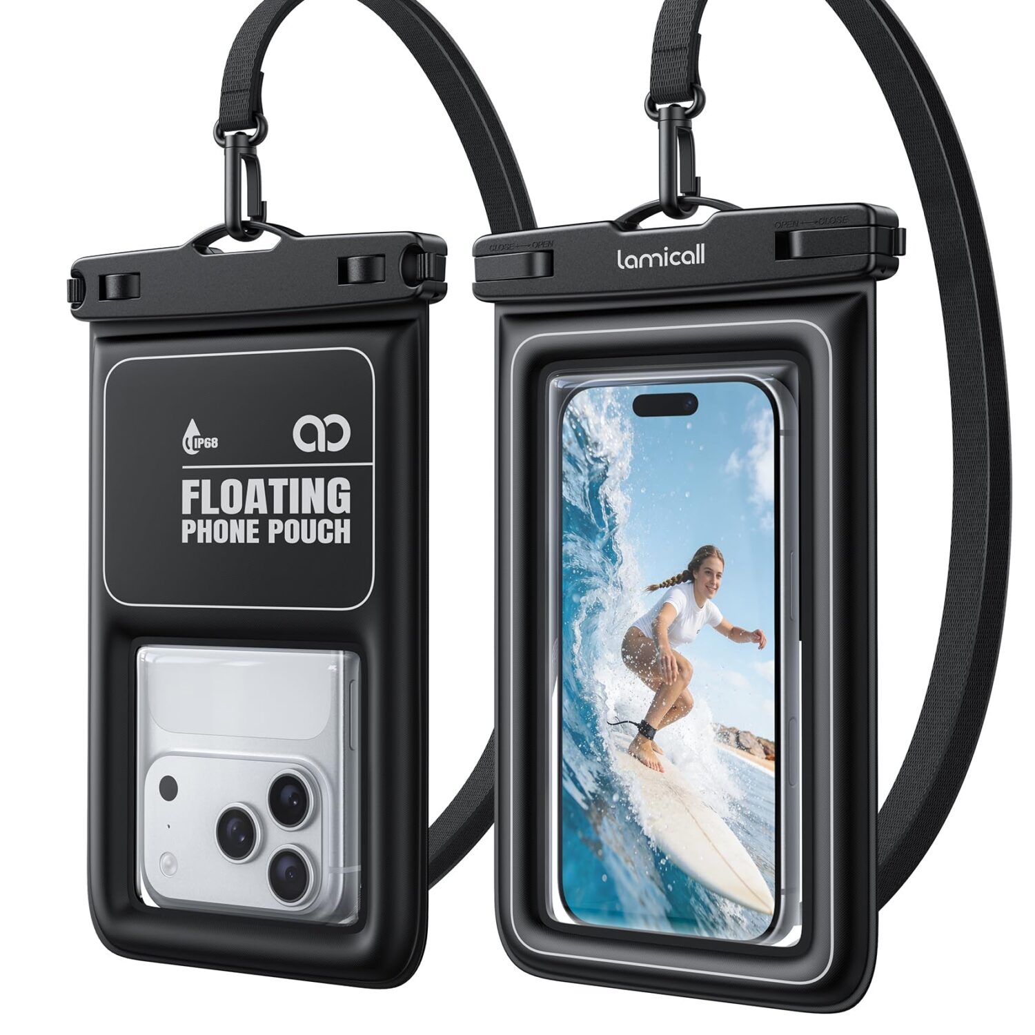 Lamicall IP68 Floating Waterproof Phone Pouch - [2 Pack] Water Proof Phone Case with Lanyard for iPhone 17 16 15 14 13 Pro Max, Galaxy S26 S25 S24 Ultra, Beach Cruise Ship Travel Essentials, 4-8.5"