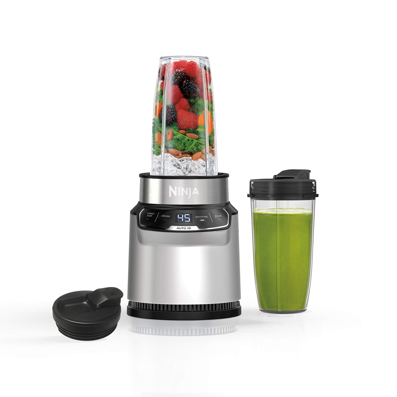 Ninja Nutri-Blender Pro with Auto-iQ | For Smoothies, Shakes, Frozen Drinks, Salsa, Dips | (2) 24-oz. To-Go Cups &amp; Spout Lids | 1100-Peak-Watt | Silver | BN401