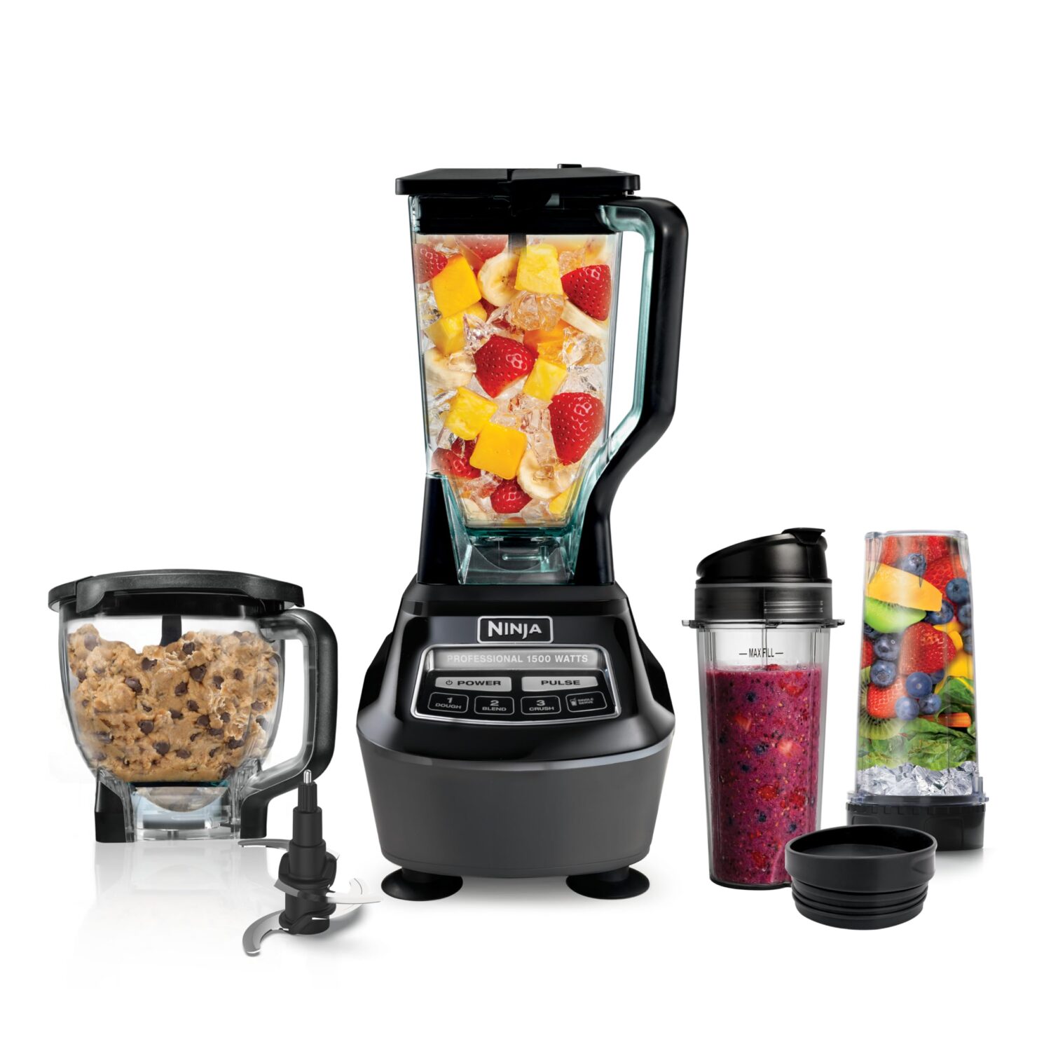 Ninja Kitchen System | All-in-One Food Processor &amp; Blender for Smoothies | Includes Pitcher, (2) 16 oz. To-Go Cups &amp; 8-Cup Bowl | Makes Salsa, Dough, Shakes, &amp; Frozen Drinks | 1500W | Black | BL770
